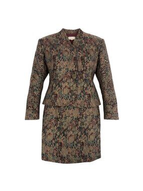 Dior Vintage Tapestry Pattern Jacket & Skirt Set Brocade Suit Floral M Red Gold